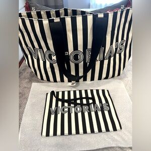 Victoria’s Secret Black/White Tote/Weekend with Cosmetic bag; 2 piece set; NWT
